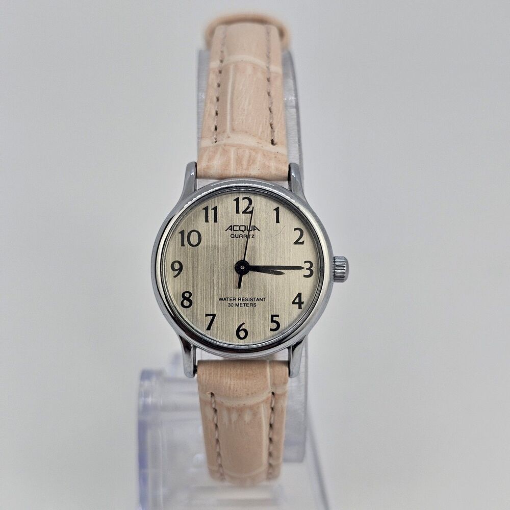 Acqua Timex Women's Watch 24MM Gold‎ Dial New Pink Leather Bands New Battery